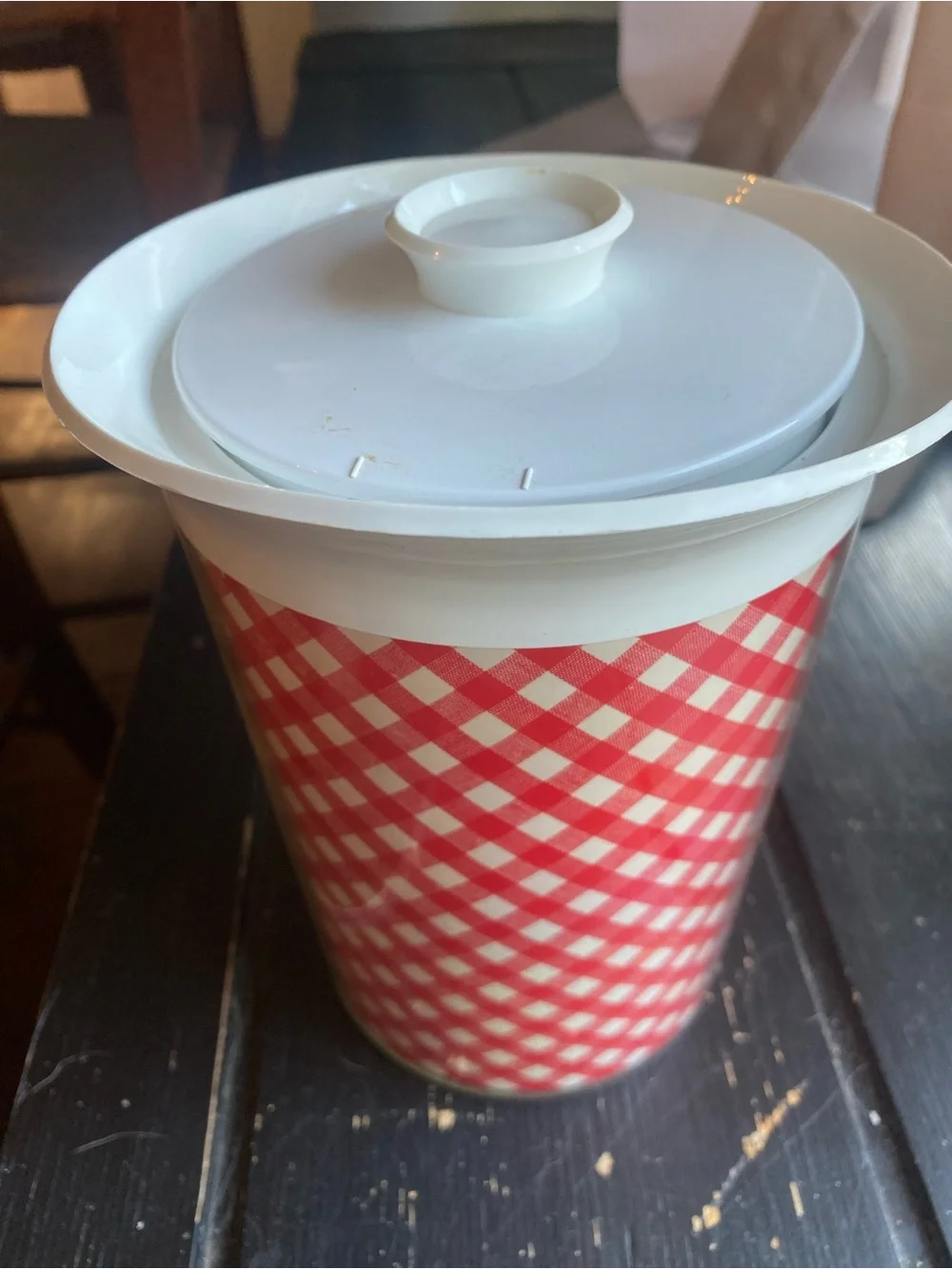 Tupperware Red Gingham Insulated Pitcher with White Lid